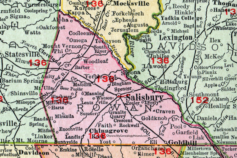 Rowan County North Carolina 1911 Map Rand Mcnally Salisbury