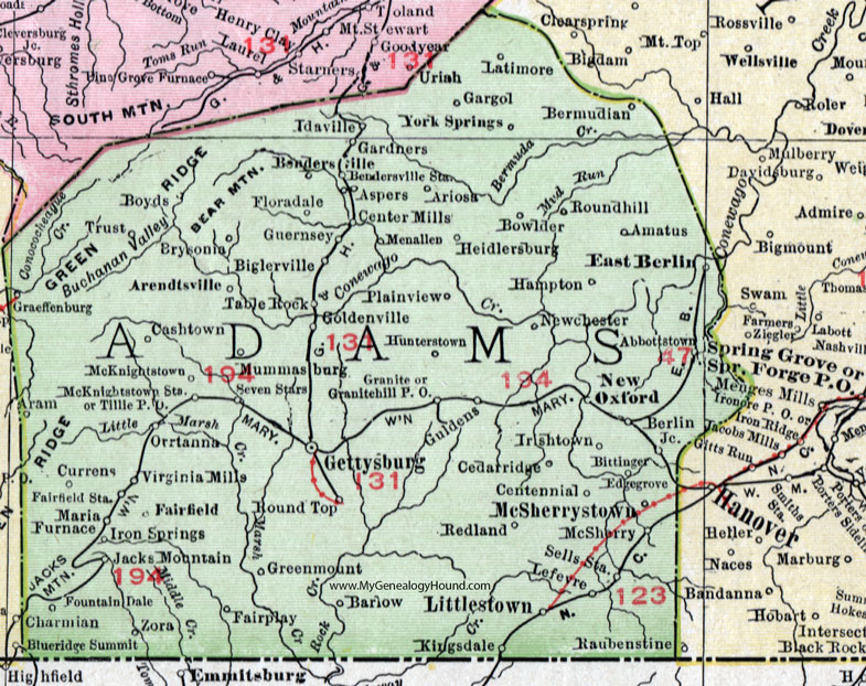 Adams County Pennsylvania 1911 Map By Rand Mcnally Gettysburg Pa