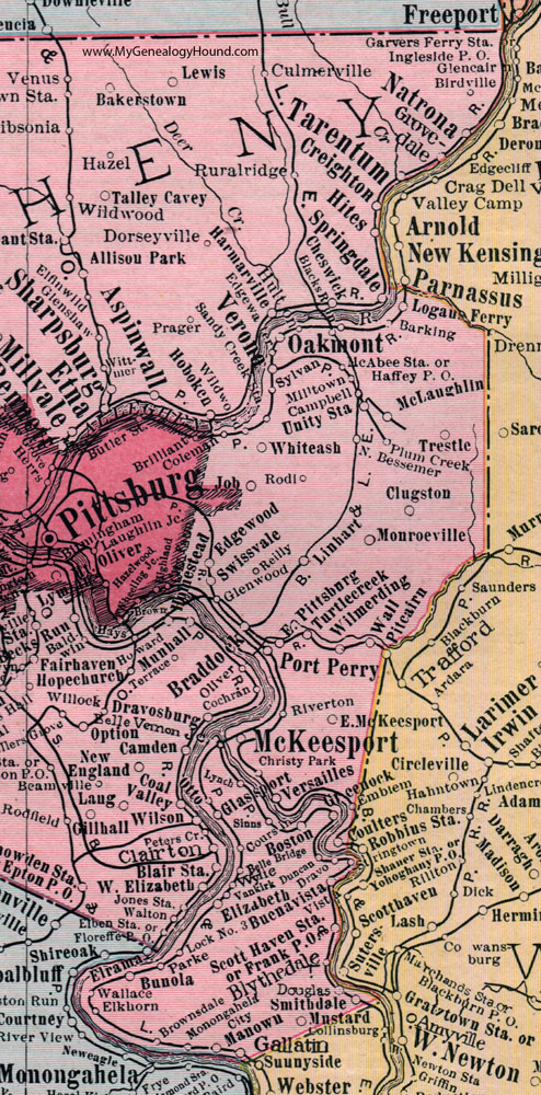 Eastern Allegheny County, Pennsylvania on an 1911 map by Rand McNally.