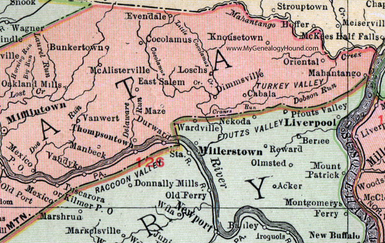 Eastern Juniata County, Pennsylvania on an 1911 map by Rand McNally.