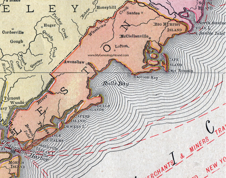 An enlarged view of the eastern half of Charleston County, South Carolina.