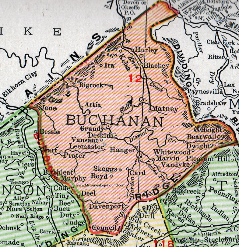 Buchanan County, Virginia, Map, 1911, Rand McNally, Grundy, Deskins