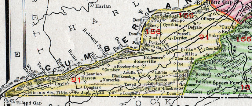Lee County Virginia Map 1911 Rand Mcnally Jonesville
