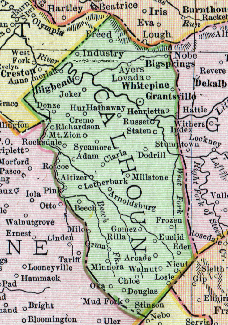 Calhoun County, West Virginia 1911 Map by Rand McNally, Grantsville