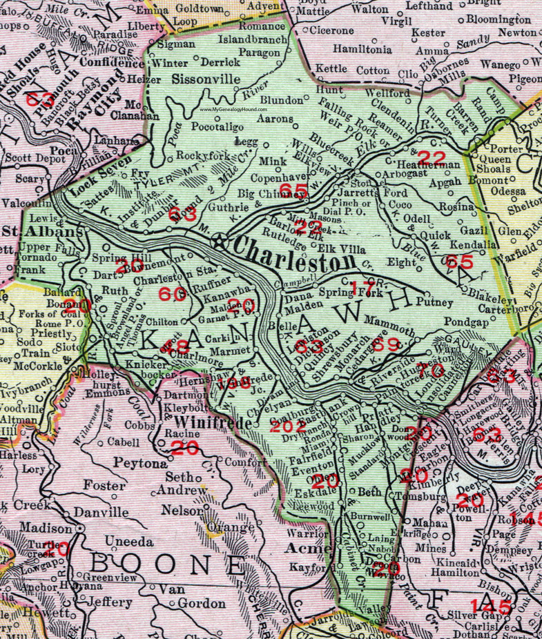 Kanawha County West Virginia 1911 Map By Rand Mcnally Charleston