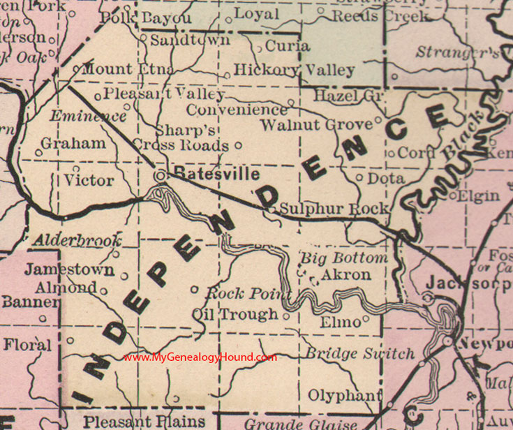 Independence County, Arkansas Map 1889 Batesville, Sulphur Rock, Oil Trough, Pleasant Plains, Dota, Akron, Plk Bayou, Graham, AR  