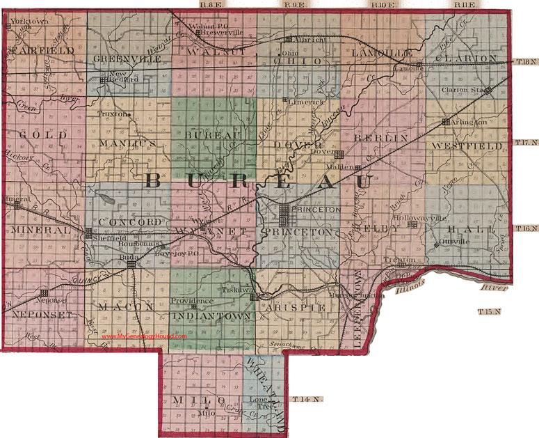 Omgaan moordenaar Vakantie Bureau County, Illinois 1870 Map, Princeton
