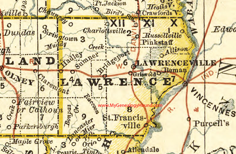 Lawrence County, Illinois 1881 Map, Lawrenceville, Bridgeport, Sumner, St. Francisville, Pinkstaff, Hadley