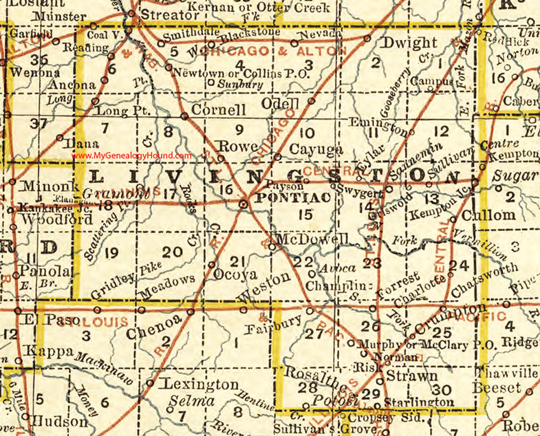 Livingston County, Illinois 1881 Map, Pontiac, Fairbury, Forrest, Chatsworth, Dwight, Odell, Long Point, Saunemin, Flanagan
