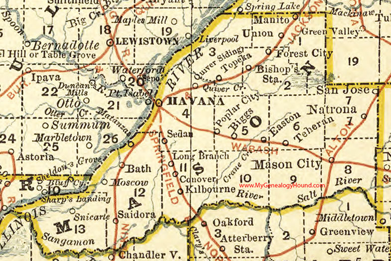 Mason County, Illinois 1881 Map, Havana, Manito, Kilbourne, San Jose, Bath, Topeka, Easton, Forest City