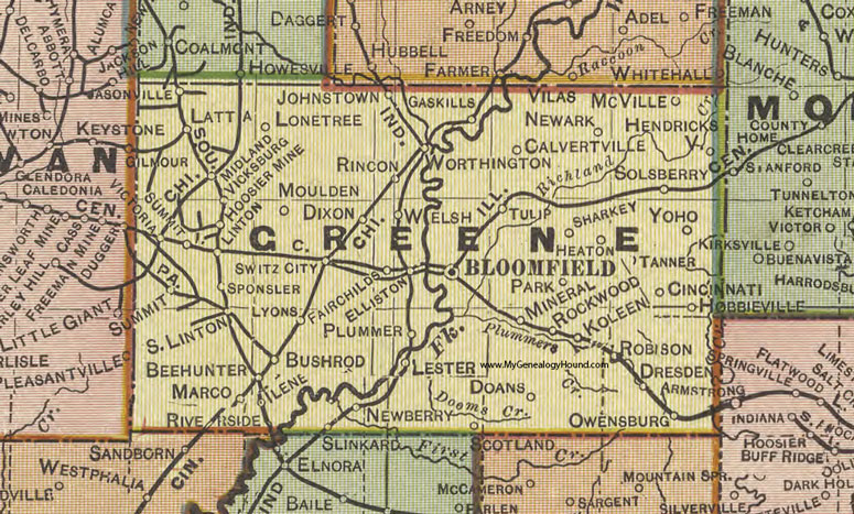 Greene County Indiana 1908 Map Bloomfield
