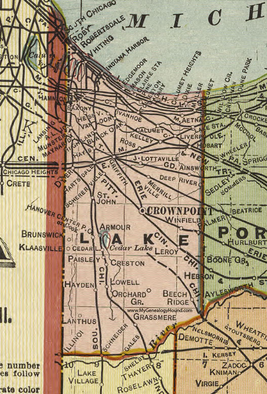 Lake County Indiana 1908 Map Crown Point