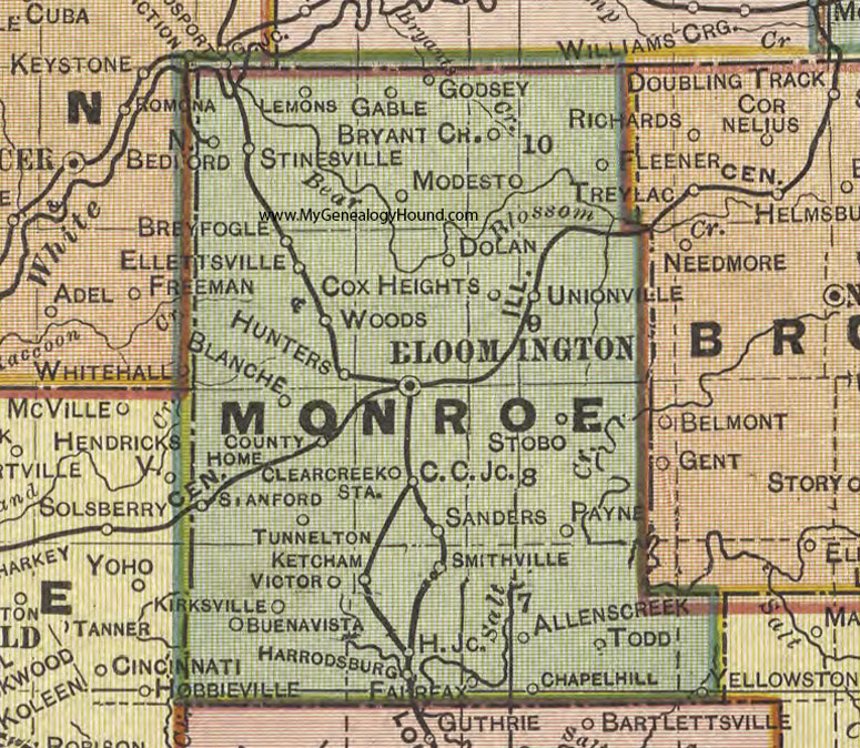 Monroe County Indiana 1908 Map Bloomington