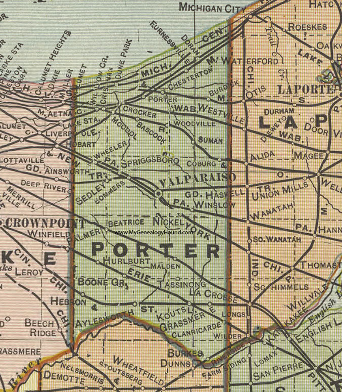 Porter County Indiana 1908 Map Valparaiso
