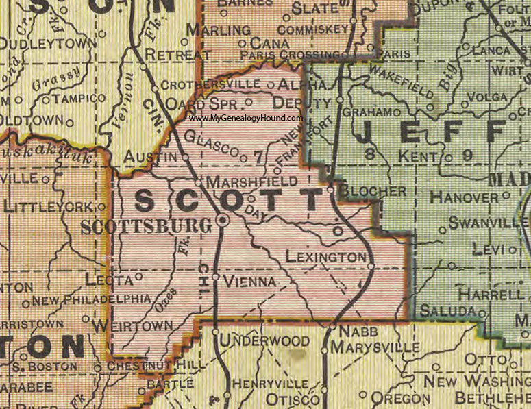 Scott County, Indiana, 1908 Map, Scottsburg