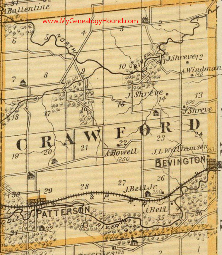Crawford Township, Madison County, Iowa, 1875, Map, Bevington, Patterson, IA Crawford Township, Madison County, Iowa, 1875, Map, Bevington, Patterson, IA