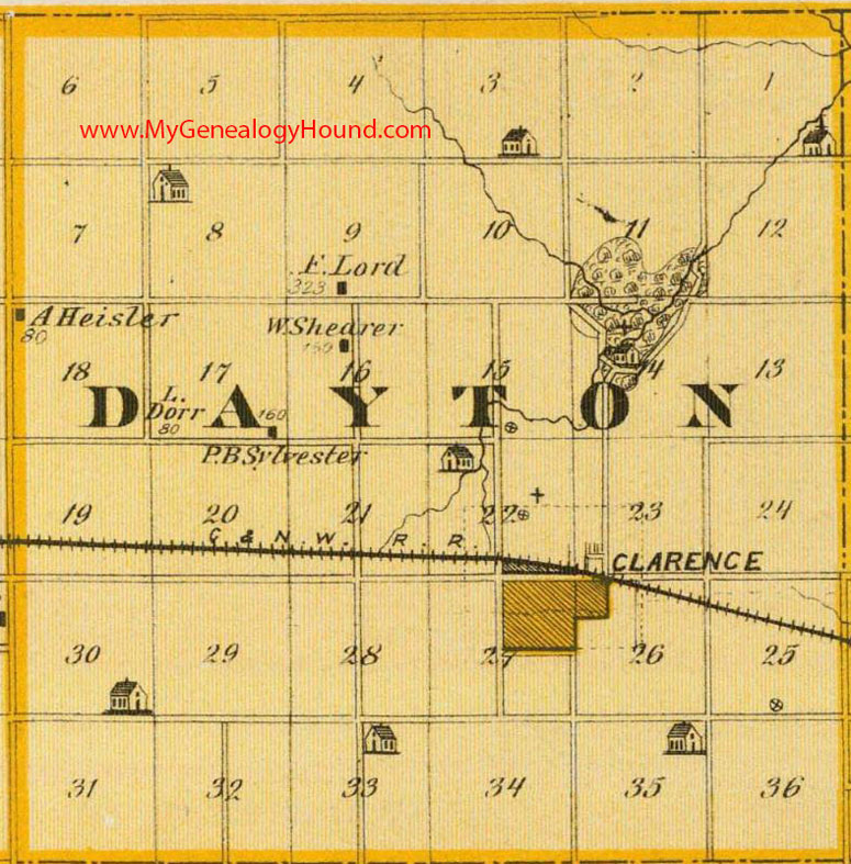 Dayton Township, Cedar County, Iowa, 1875, Map, Clarence, IA
