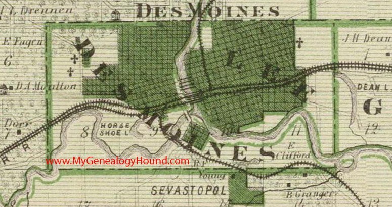 Des Moines Township, Polk County, Iowa, 1875, Map, Des Moines, IA