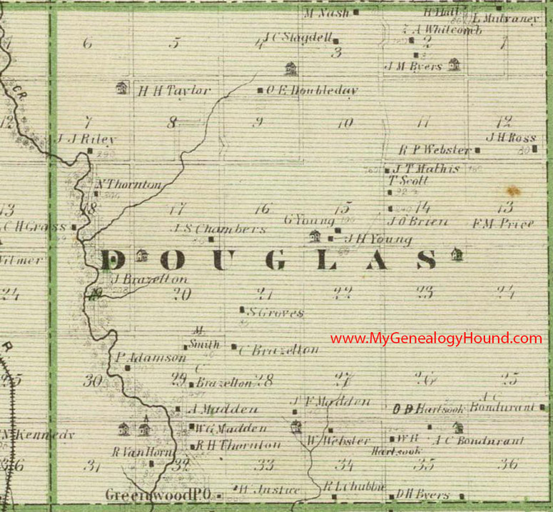 Douglas Township, Polk County, Iowa, 1875, Map, Greenwood, IA Douglas Township, Polk County, Iowa, 1875, Map, Greenwood, IA