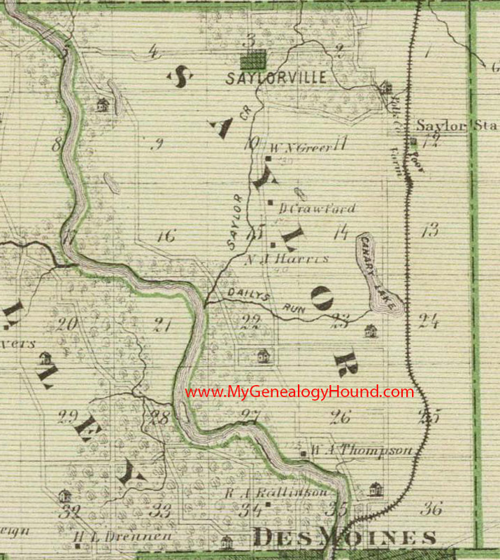 Saylor Township, Polk County, Iowa, 1875, Map, Saylor Station, Saylorville, IA