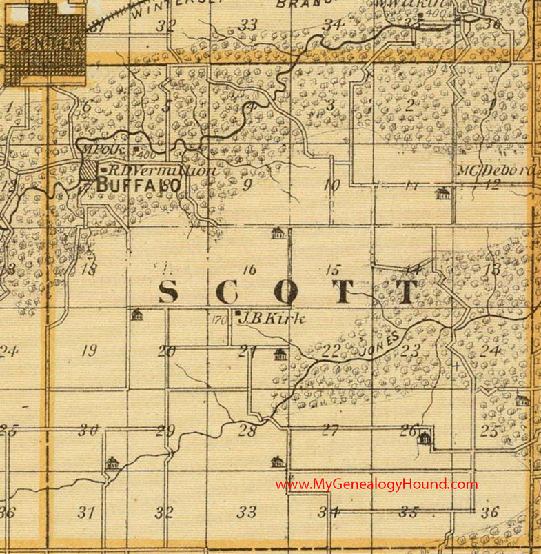 Scott Township, Madison County, Iowa, 1875, Map, Buffalo, Winterset, IA Scott Township, Madison County, Iowa, 1875, Map, Buffalo, Winterset, IA