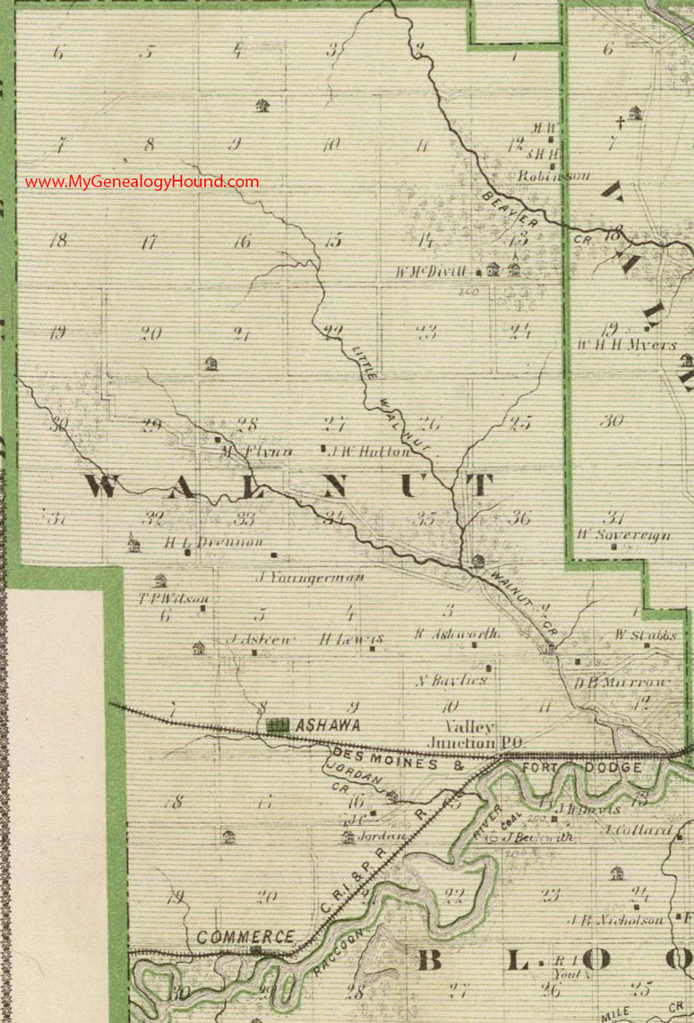 Walnut Township, Polk County, Iowa, 1875, Map, Ashawa, Commerce, IA Walnut Township, Polk County, Iowa, 1875, Map, Ashawa, Commerce, IA