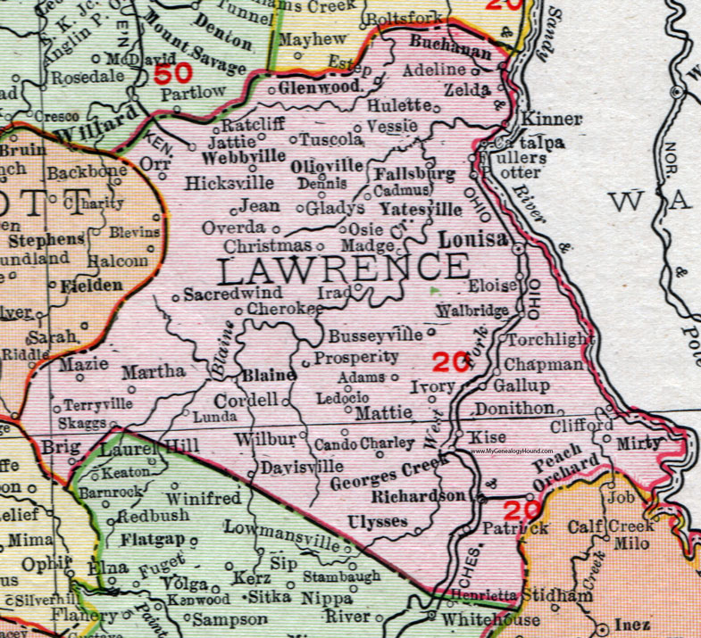 Lawrence County Kentucky 1911 Rand McNally Map Louisa Fallsburg Lawrence County Kentucky 1911 Rand McNally Map Louisa Fallsburg