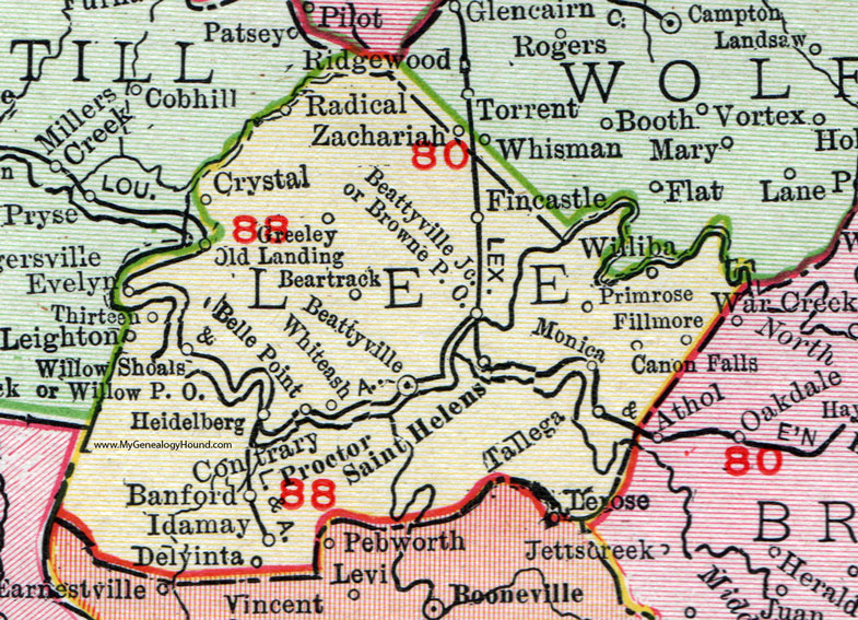 Lee County, Kentucky 1911 Rand McNally Beattyville, Saint Helens,  Heidelberg, KY