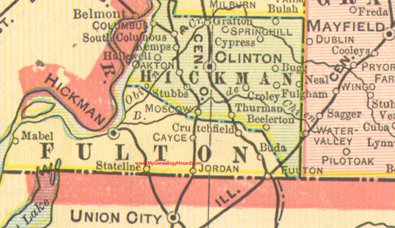 Fulton County, Kentucky 1905 Map Clinton, Hickman, Jordan, Buda, Cayce, Crutchfield, Fulton, Mabel, Stateline, KY