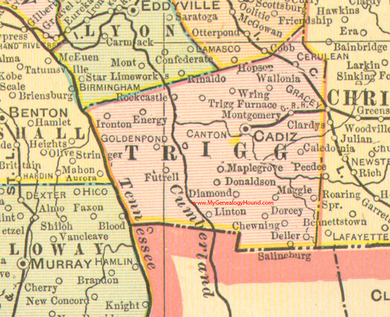 Trigg County, Kentucky 1905 Map Cadiz