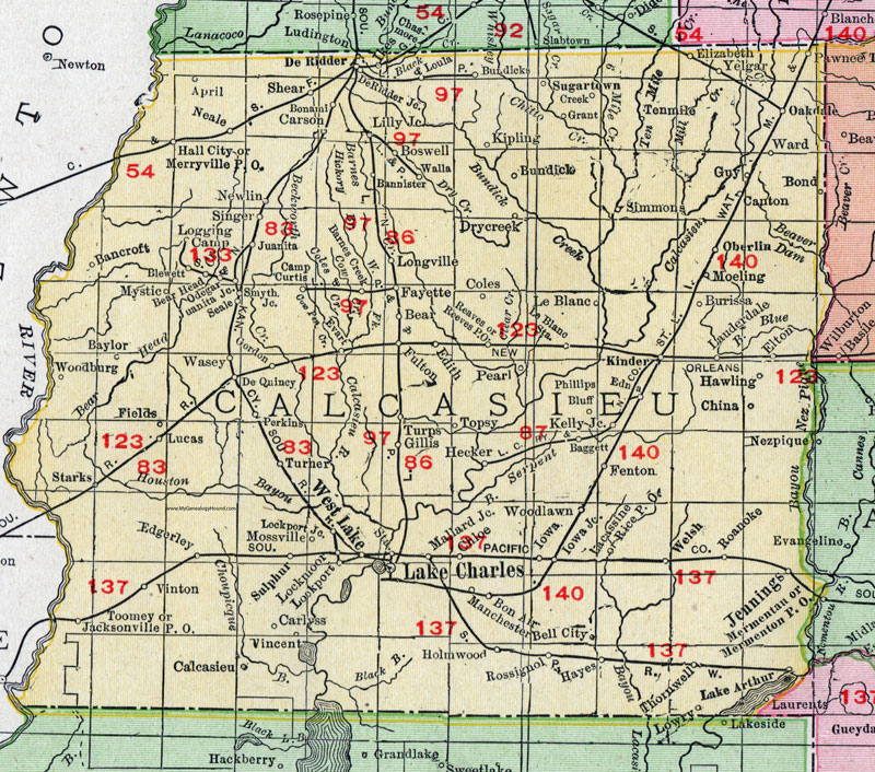 Calcasieu Parish Louisiana 1911 Map Rand Mcnally West Lake
