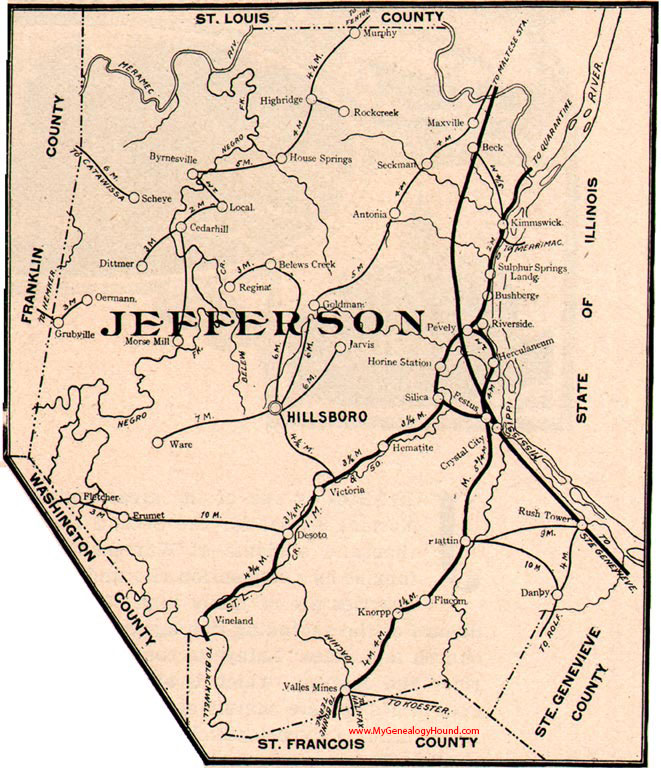Jefferson County Missouri 1904 Map Hillsboro, Crystal City, Festus, Desoto, Hematite, Herculaneum, Kimmswick, Antonia, Victoria, Pevely