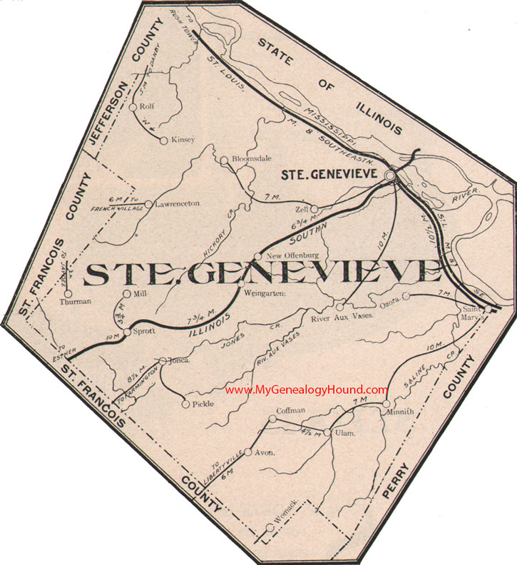 Ste. Genevieve Missouri Map 1904, New Offenburg, Saint Marys, Bloomsdale, Sprott, Zell, Pickle, Coffman, MO