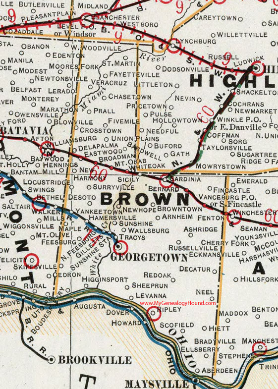 Brown County, Ohio 1901 Map Georgetown, OH