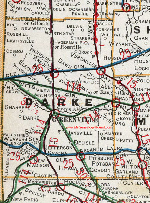 Darke County, Ohio 1901 Map Greenville, Ansonia, Versailles, Gettysburg, Arcanum, Pittsburg, New Madison, New Weston, North Star, OH