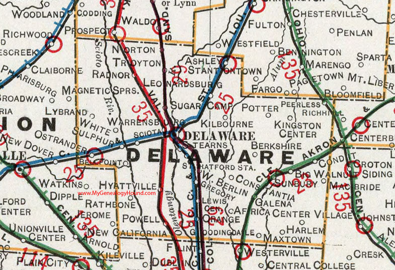 Delaware County, Ohio 1901 Map Sunbury, Galena, Condit, Kilbourne, Lewis Center, Ashley, Ostrander, Radnor, Powell, OH