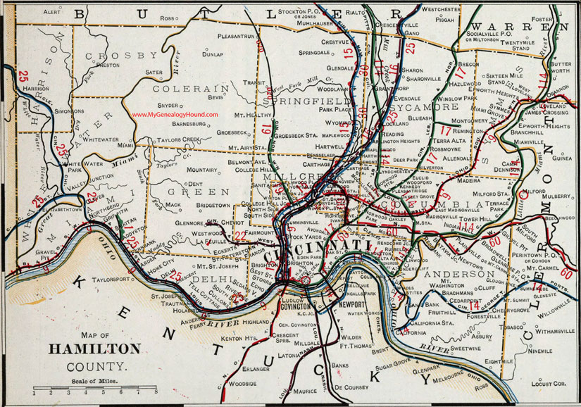 Hamilton County, Ohio 1901 Map Cincinnati, Norwood, Madeira, Newtown, Madisonville, Cumminsville, College Hill, Addyston, Sharonville, Blue Ash, OH