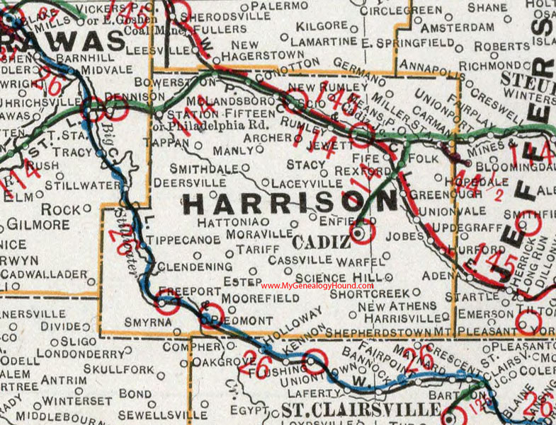 Harrison County Ohio 1901 Map Cadiz Oh