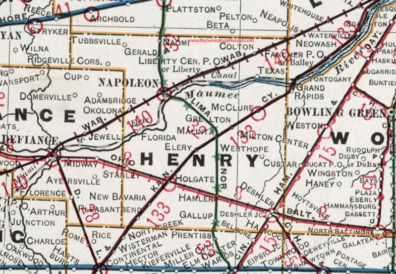 Henry County, Ohio 1901 Map Napoleon, Holgate, Malinta, Hamler, New Bavaria, Okolona, Deshler, McClure, Gerald, Colton, OH
