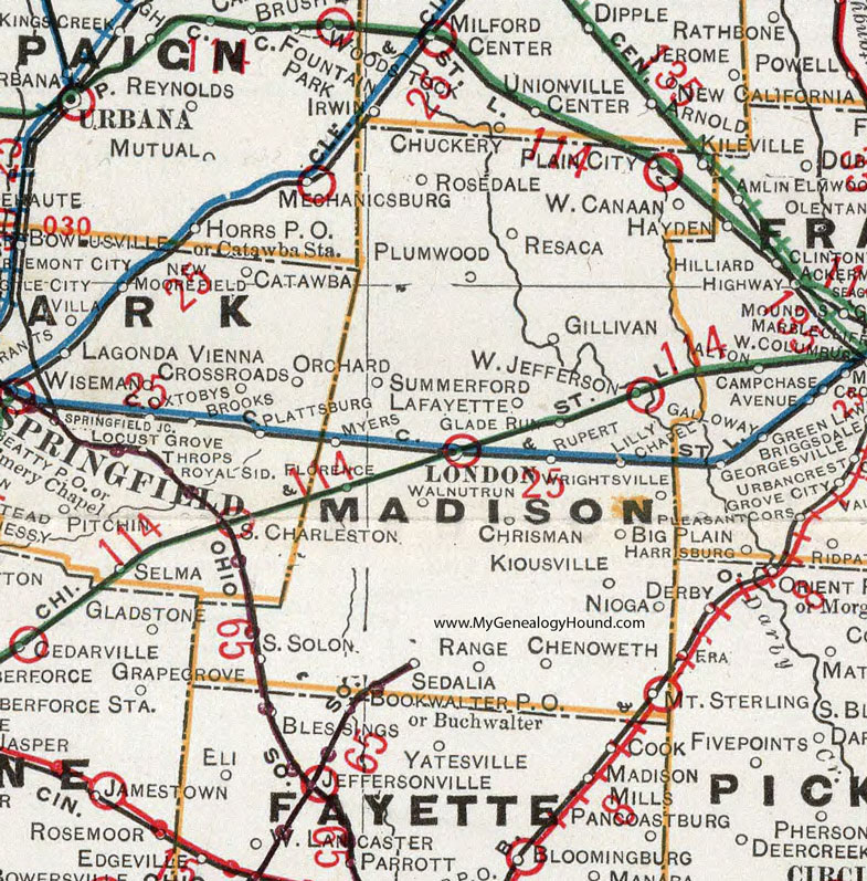 Madison County, Ohio 1901 Map London, Mount Sterling, South Solon, Big Plain, Plumwood, West Jefferson, Lafayette, Gillivan, Chrisman, Chenoweth, OH