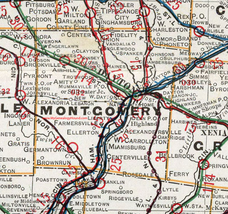 Montgomery County, Ohio 1901 Map Dayton, Vandalia, Englewood, Miamisburg, Centerville, Farmersville, Germantown, New Lebanon, Brookville, Clayton, OH