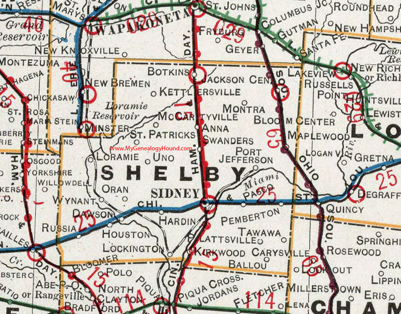 Shelby County, Ohio 1901 Map, Sidney, Anna, Russia, Port Jefferson, Jackson Center, Botkins, Uno, Maplewood, Lockington, Oran, OH