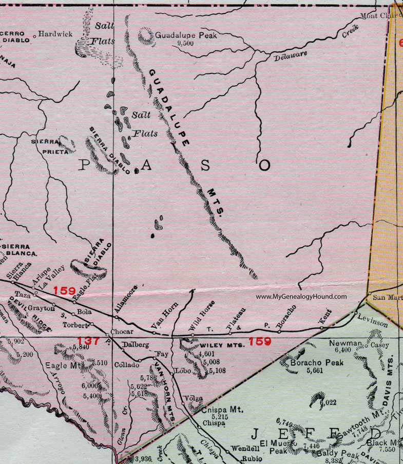 El Paso County, Texas, 1911, Map, Rand McNally, Fort Bliss, Fabens