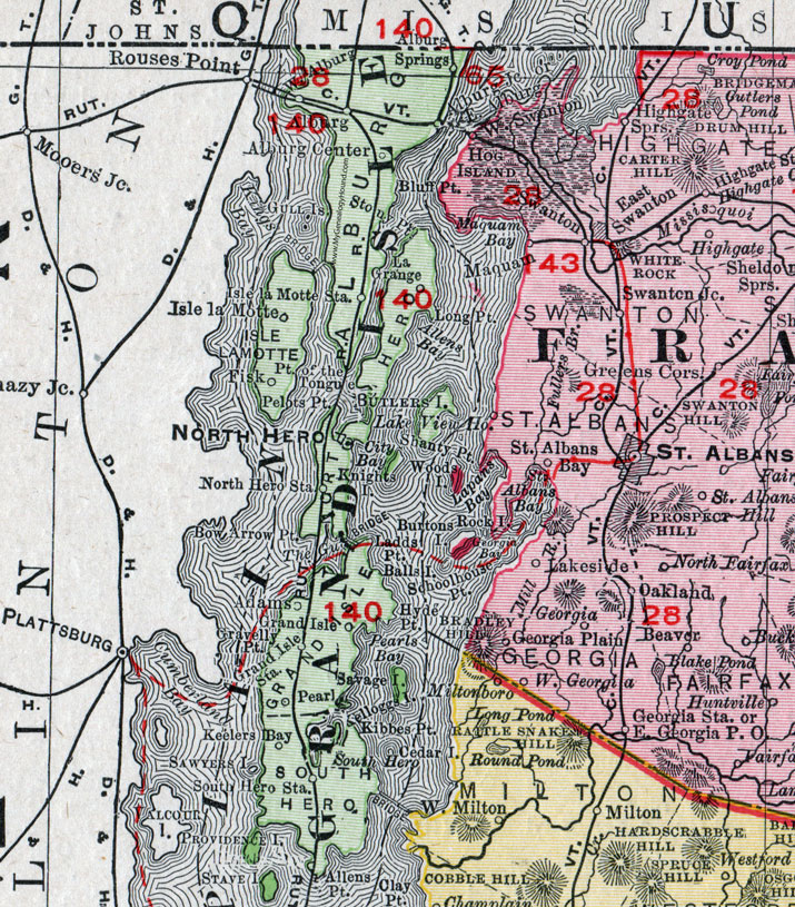 Grand Isle County, Vermont, 1911, Map, Rand McNally, North Hero, Isle la Motte, Alburg, Grand Isle, South Hero, La Grange, Pearl, Fisk, Adams