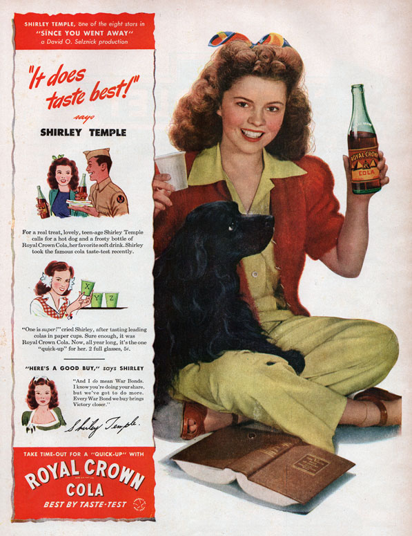 Shirley Temple and Royal Crown Cola, 1944, vintage advertisement