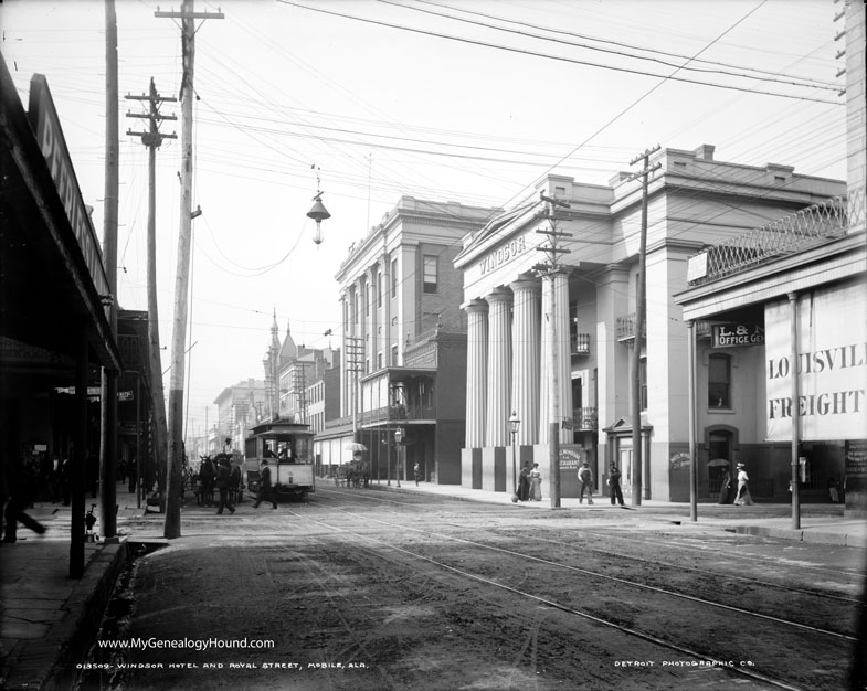 Mobile, Alabama, Royal Street and Windsor Hotel, 1900, historic photo