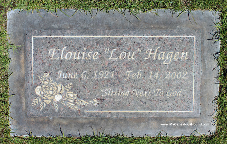 Elouise "Lou" Hagen, grave and tombstone, Desert Memorial Park Cemetery, Cathedral City, California, photo