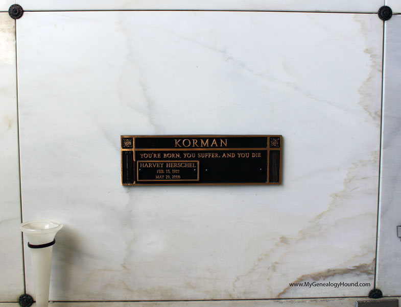 Harvey Herschel Korman, grave or crypt, Woodlawn Memorial Cemetery, Santa Monica, California, photo