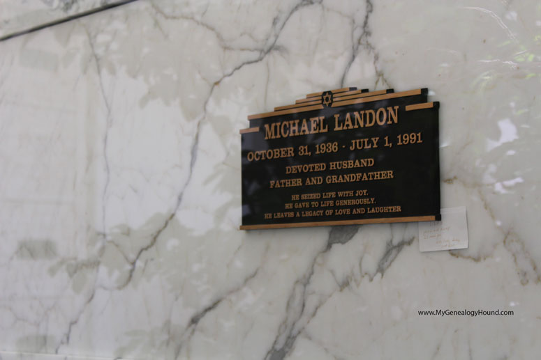 Michael Landon, name plate on grave, crypt, or tomb, Hillside Memorial Park, Culver City, California, photo