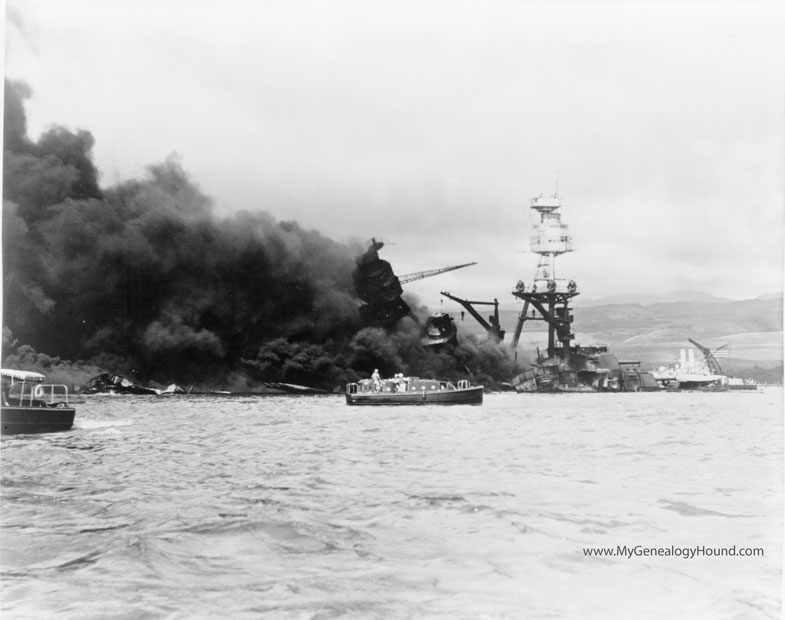 Pearl Harbor, Hawaii, USS Arizona after attack on Pearl Harbor, December 7, 1941, historic photo